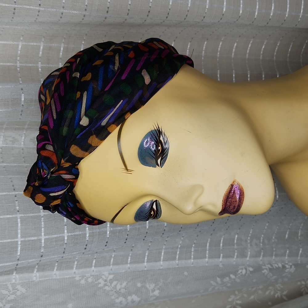 VINTAGE 50's 60's bohemian scarf groovy union made geometric pattern head wrap